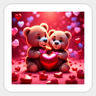 Teddy celebrating Valentines day, randome floating love hearts Sticker